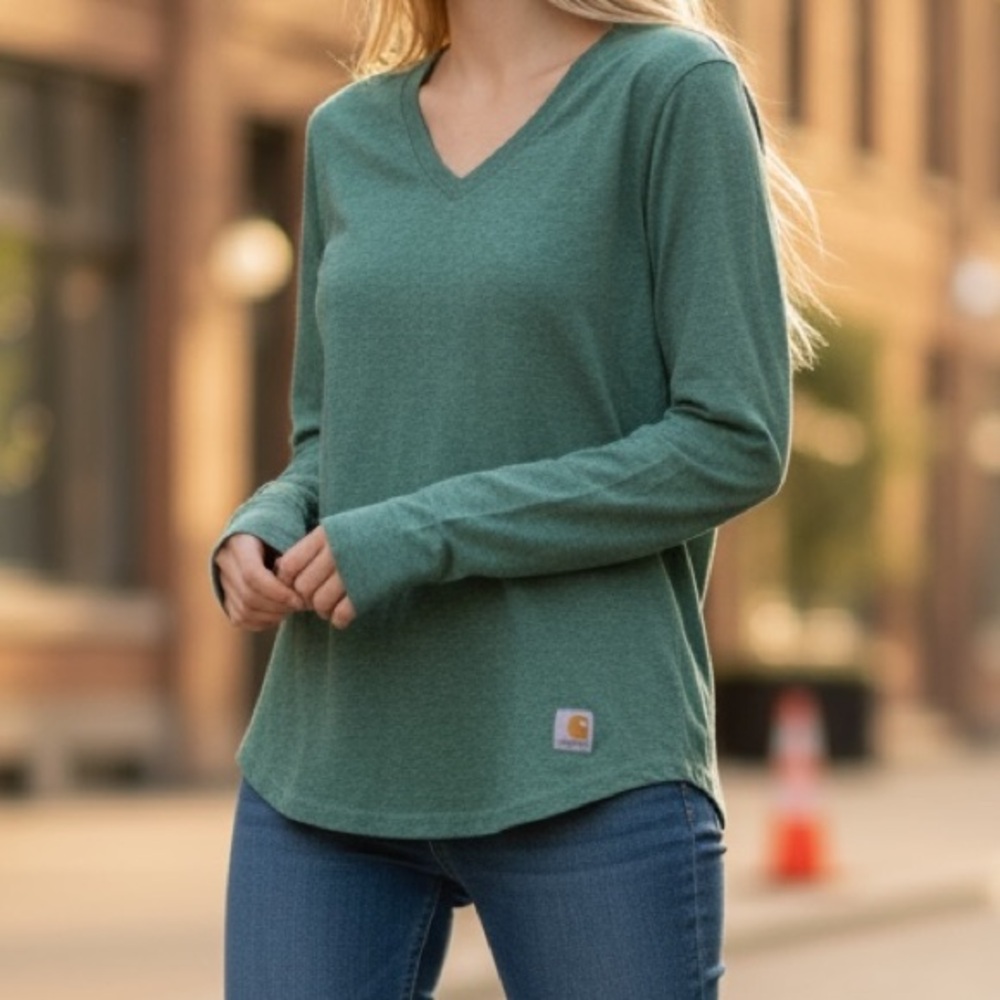 Carhartt Relaxed Fit Textured Cotton Long Sleeve V-Neck Tee S 4-6